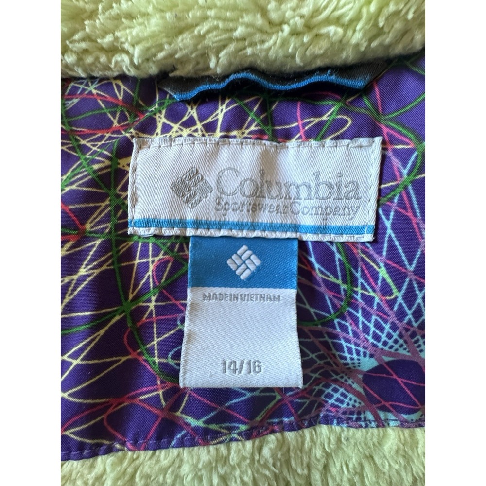 Columbia Omni Tech Girls Sz 14-16 Ski Hooded Coat Sirograph Purple Design - Picture 7 of 12